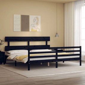 vidaXL Estrutura de cama com cabeceira 200x200 cm madeira maciça preto
