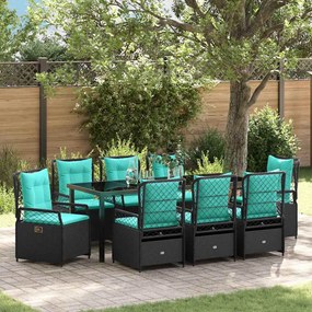 vidaXL Conjunto de Jantar para Jardim com 9 Peças em Vime Sintético Preto