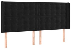 Cabeceira de cama c/ luzes LED veludo 183x16x118/128 cm preto