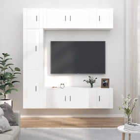 vidaXL 7 pcs conjunto móveis de TV madeira processada branco brilhante