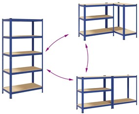 Prateleiras de armazenamento de 5 camadas 2 pcs aço azul