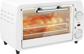 Mini Forno Elétrico 10 Litros 750W com Temperatura até 230 °C Temporizador 60 Minutos Bandeja e Grade 36,5x26x22 cm Branco