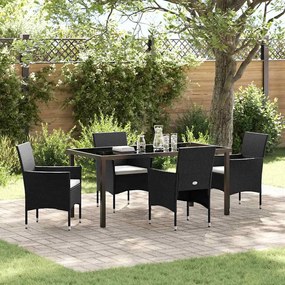 vidaXL Conjunto de Jantar para Jardim com almofada 5 pcs Preto vime PE