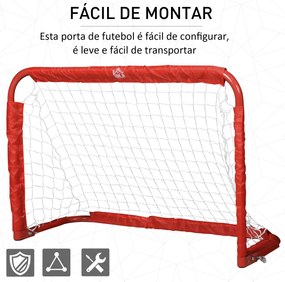 Conjunto de 2 balizas de futebol dobráveis ​​com rede Tetrolon 90x36x 60cm vermelho