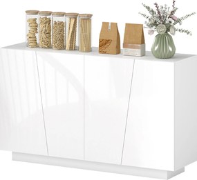 Aparador sala 150 x 40 x 88 cm com portas e prateleira ajustável, branco brilhante