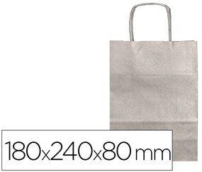 Saco de Papel Basika Kraft Prata XS com Asa Torcida 180x240x80 mm