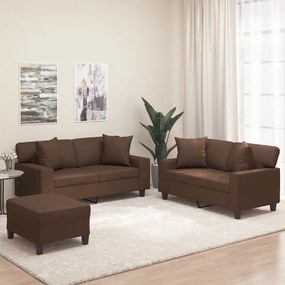 vidaXL 3 pcs conj. sofás c/ almofadas/almofadões couro artif. castanho