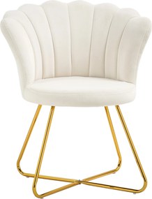 Poltrona em forma de concha, cadeira de Toucador, poltrona em veludo, poltrona de sala com pés em aço, 69 x 64 x 80 cm, creme