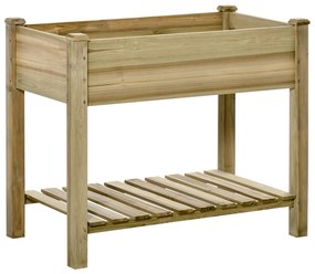 Outsunny Horta Vertical de Madeira com Prateleira 91x51x76cm Mesa de Cultivo Retangular com Orifícios de Drenagem Madeira Natural | Aosom Portugal
