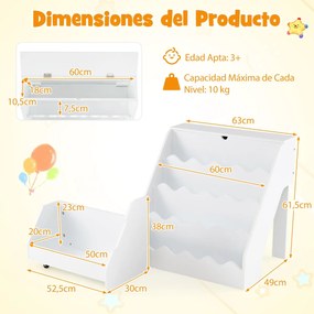 Estante de madeira para crianças 63 x 49 x 61,5 cm  com 4 níveis, prateleiras abertas, gaveta com rodas e caixa com tampa para sala de jogos, cor made