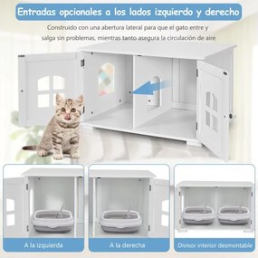 Caixa de areia para gatos com portas e janelas duplas 81 x 53 x 53 x 49 cm Branco