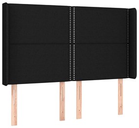 Cama box spring c/ colchão e LED 140x200 cm tecido preto