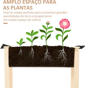 Floreira Elevada de Madeira com Tecido não Tecido e 4 Orifícios de Drenagem para Cultivo 86x46x76cm Madeira