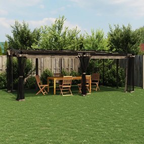 vidaXL Gazebo com paredes de malha 6x3 m aço cinzento-acastanhado