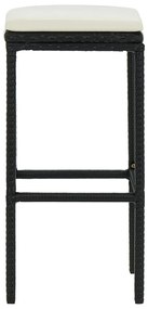 Bancos de bar com almofadões 2 pcs vime PE preto