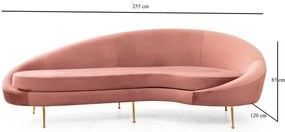 Sofá de 3 Lugares Eses – Rosa – 255 cm x 120 cm x 85 cm