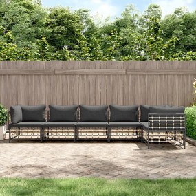 vidaXL 6 pcs conjunto lounge de jardim c/ almofadões vime PE antracite