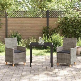Conjunto de jantar de jardim com 3 peças e almofadas cinzas em polirat