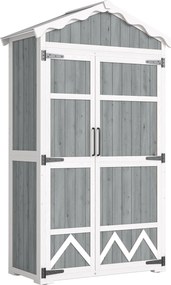 Outsunny Armário de Jardim de Madeira 105x55x179 cm Abrigo de Exterior com Portas 4 Prateleiras Extraíveis Teto Metal Cinza | Aosom Portugal