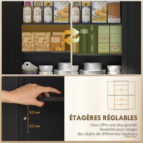 Armario Alto de Cozinha, 76,2 x 40,2 x 183 cm, Prateleiras Ajustáveis, Preto