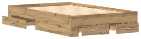 Cama com Gavetas vidaXL Carvalho Artisan 120x190 cm Madeira de engenha