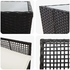 Conjunto de Bistro de Jardim 3 Peças com Almofadas Preto Rattan Sintét