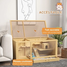 Gaiola para Hamster de Vários Níveis, 100 x 50 x 50 cm, Tabuleiro Amovível, Cor Natural
