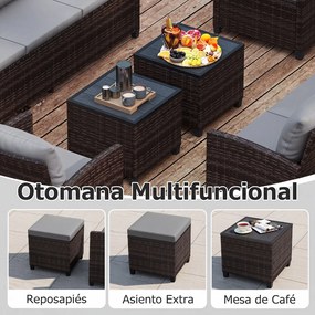 Conjunto de 6 Peças de Jardim com Sofás, Poltronas e Apoios para os Pés, Vime de PE, Castanho e Cinzento