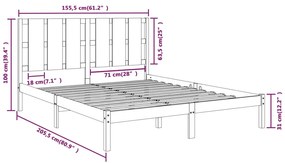 Estrutura de cama king 150x200 cm madeira maciça cinza