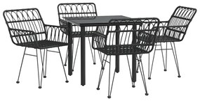 5 pcs conjunto de jantar p/ jardim vime PE preto