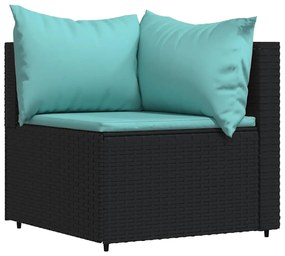 4 pcs conjunto lounge de jardim c/ almofadões vime PE preto