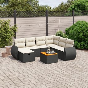 8 pcs conjunto sofás de jardim com almofadões vime PE preto