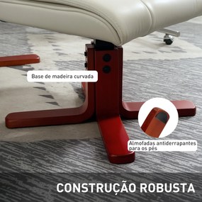 Poltrona Reclinável com Apoio para Pés e Estrutura em Madeira Suporta 150 kg Ideal para Quarto Creme