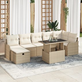 Conjunto de Sofá de Jardim vidaXL de 8 Peças com Almofadas Bege em Rat