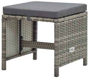 9 pcs conjunto jantar exterior c/ almofadões vime PE cinzento