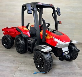 Trator elétrico para crianças Peketrac 5200 com reboque 2.4G 24V, rodas borracha vermelho
