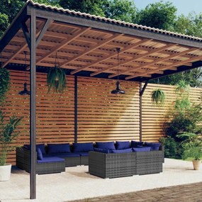 vidaXL 9 pcs conjunto lounge de jardim c/ almofadões vime PE cinzento