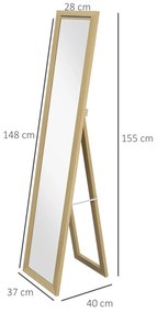Espelho de Pé 37x155 cm Espelho de Corpo Inteiro Espelho de Parede Retangular com Estrutura de Madeira Cor Madeira