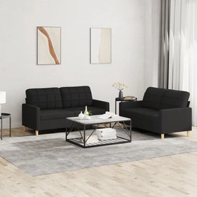 3201278 vidaXL 2 pcs conjunto de sofás com almofadões tecido preto