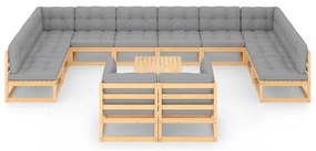 13 pcs conjunto lounge de jardim c/ almofadões pinho maciço