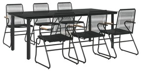 7 pcs conjunto de jantar para jardim vime de PVC preto