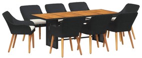 vidaXL Conjunto de Jantar para Jardim com almofada 9 pcs Preto vime PE