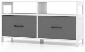 Armario com 2 gavetas Armário para TV até 45" com 2 Estantes abertas e Recipientes para Panos para Quarto Sala de Estar Quarto Branco