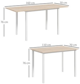 Mesa de Jantar Extensível para 4-6 Pessoas Mesa de Cozinha Moderna com Pés de Aço para Sala de Jantar 160x70x76 cm Madeira