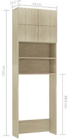Armário máquina lavar roupa 64x25,5x190 cm aglomerado carvalho