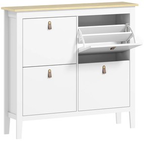 HOMCOM Móvel Sapateira para Entrada com 4 Gavetas Prateleiras Ajustáveis e Puxadores em PU para 20 Pares 105x24x95,5 cm Branco | Aosom Portugal
