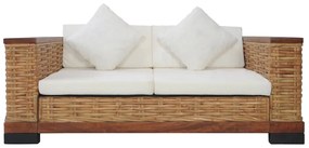 2 pcs conjunto de sofás com almofadões vime natural castanho