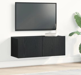 Armários de parede para TV (Conjunto de 2) - Carvalho Preto, 80x30x30