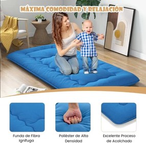 Colchão de chão enrolável Tatami Mat com capa lavável Tapete portátil com saco de transporte 200 x 90 x 10 cm Azul