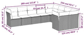 9 pcs conjunto sofás p/ jardim c/ almofadões vime PE castanho